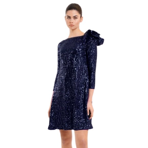 Chiara Boni Dresses & Skirts - NWT Chiara Boni Navy Blue Bateau Neck Sequin Mini Dress 10